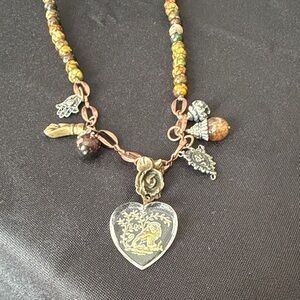 Artisan Beaded Necklace with Heart Pendant